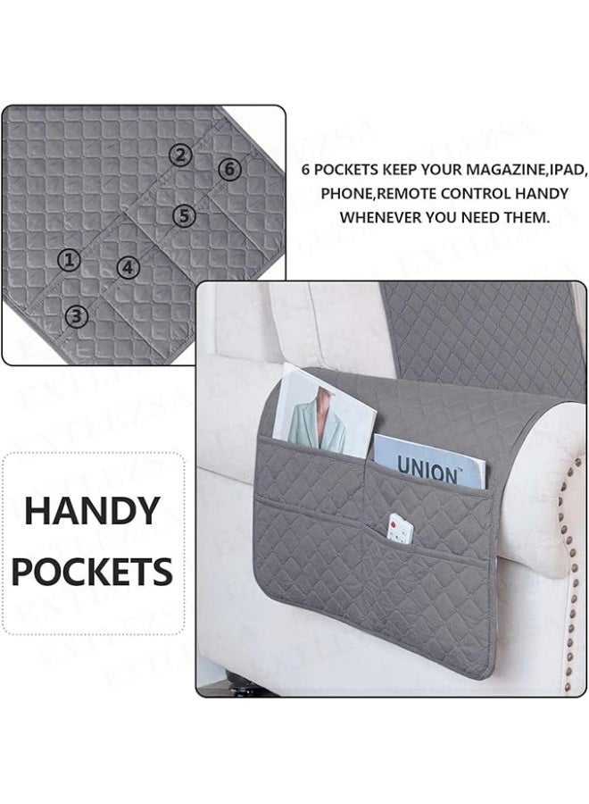 غطاءات مساند ذراع الأريكة، غطاء مسند الرأس، مقاوم للماء وغير قابل للانزلاق، مع جيب جانبي للكرسي بذراعين، الكرسي، الأريكة (رمادي، مقعد واحد (3 قطع)) - Image 2